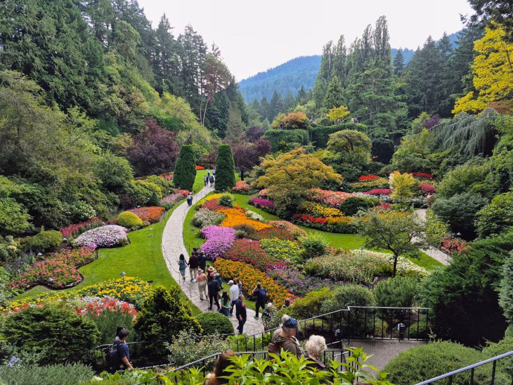 People walking in the Sunken Gardens at Butchart Gardens, Victoria, BC