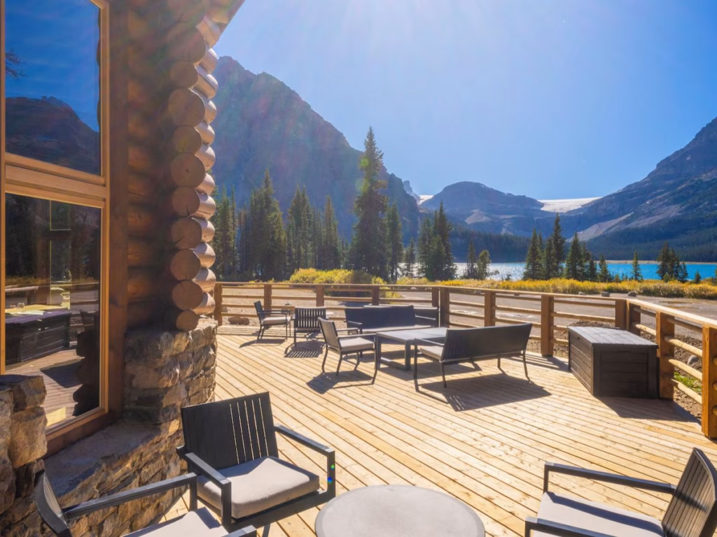 The patio of the Lodge at Bow Lake, Alberta