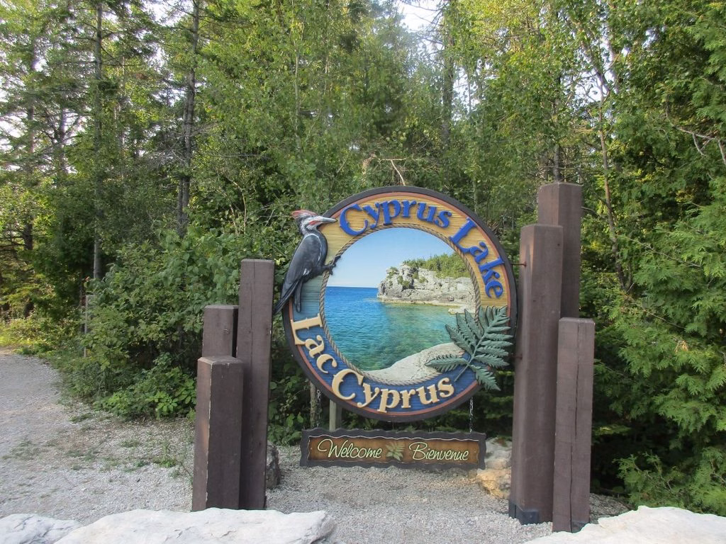 Cyprus Lake sign in Bruce Peninsula National Park